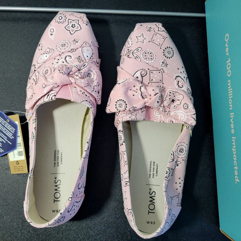 TOMS Women's Alpargata Bow Tie Slip On Flats Casual, Size: 9.5, Color: Pink